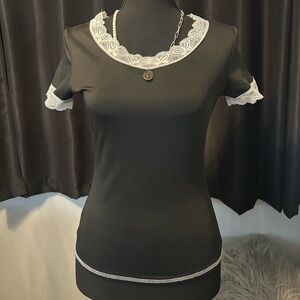 Black and white lace trim top with a touch of gothic charm #gothicfashion
